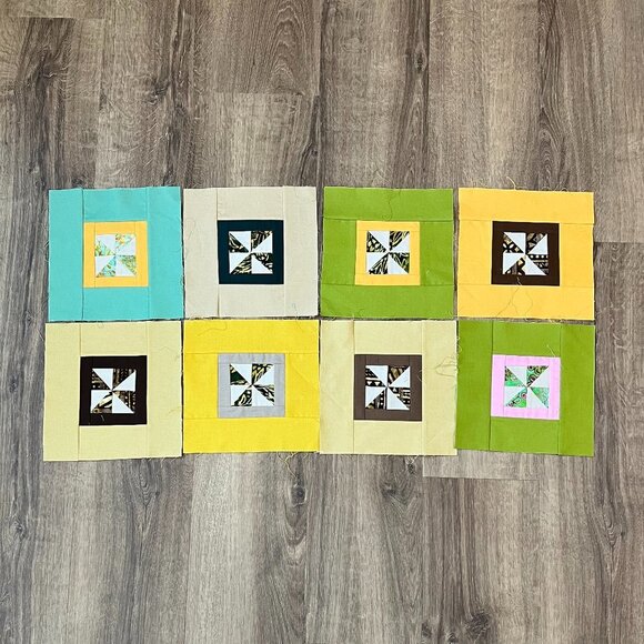 8 Quilting Squares Pinwheel Pattern Unfinished 9x9" - Picture 1 of 10